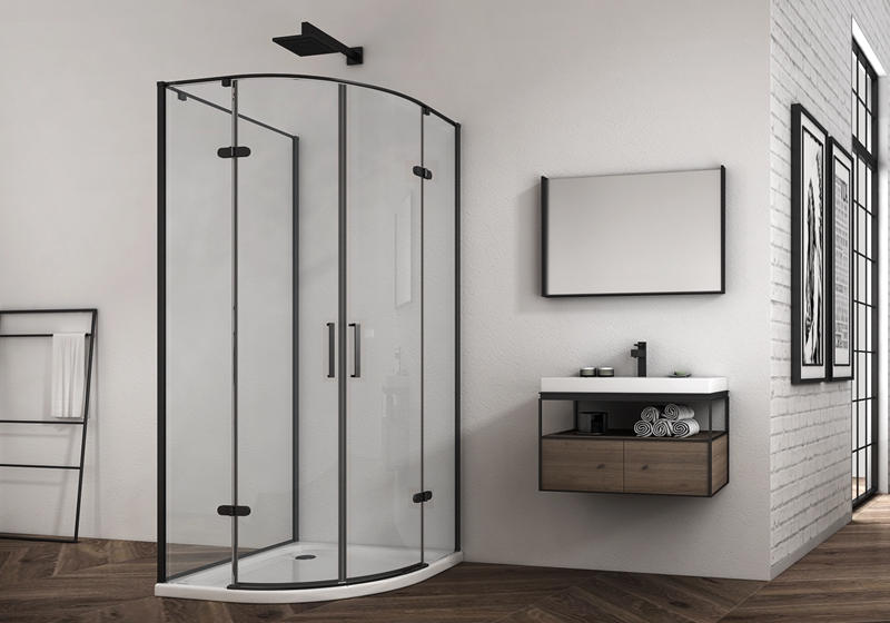 EX-427-4 6/8 mm matzwart kwadrantscharnier premium douchewand +zijglas