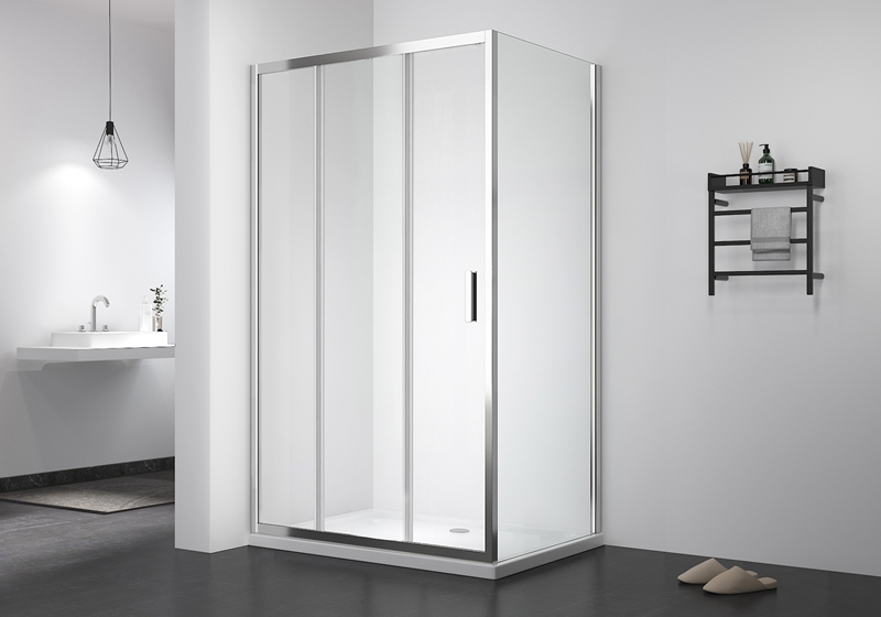 PV 906+PV 01 5/6mm tri-glide deur+vaste glazen schuifwand klassieke douchewand